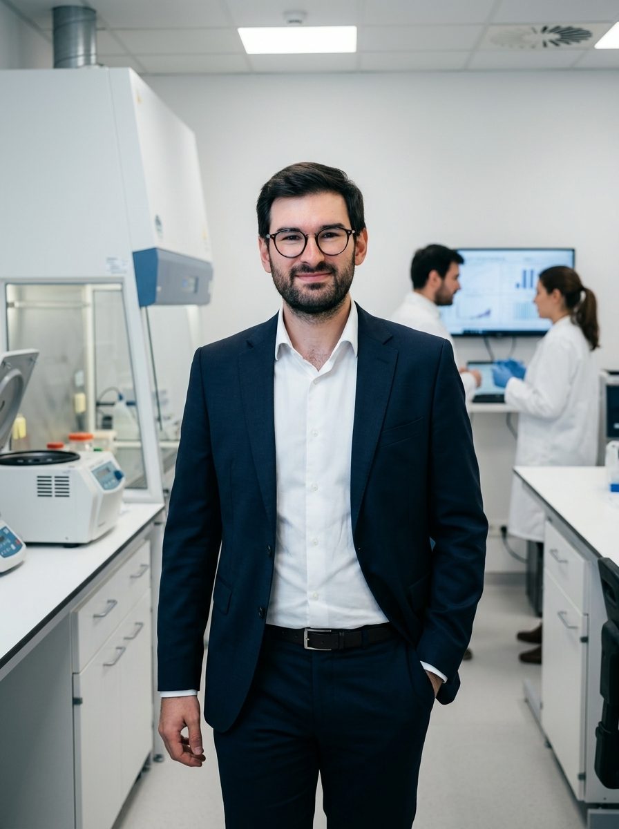 Portrait of Efthymios Vogiatzis in a laboratory